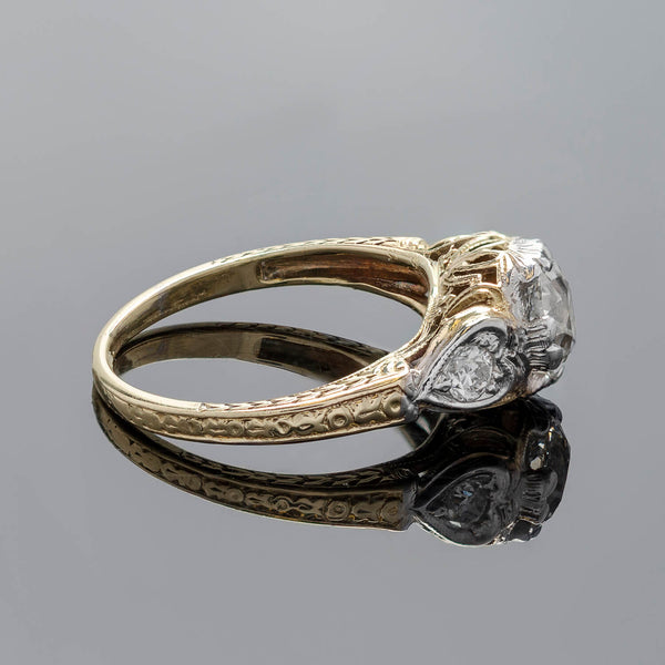 Edwardian 14kt/Platinum Old European Cut Diamond Heart Motif Engagement Ring 0.91ct Center