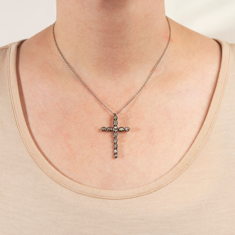 Georgian 15kt/Sterling Table Cut Diamond Cross 3ctw