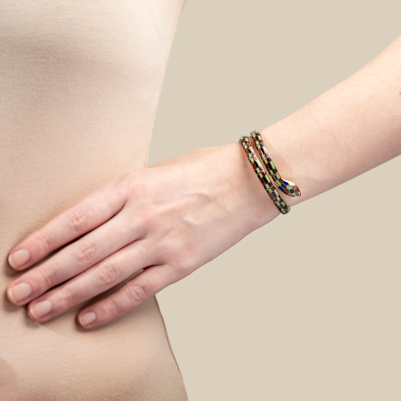 Art Deco Gold Filled Enameled Flexible Wrap-Around Snake Bracelet