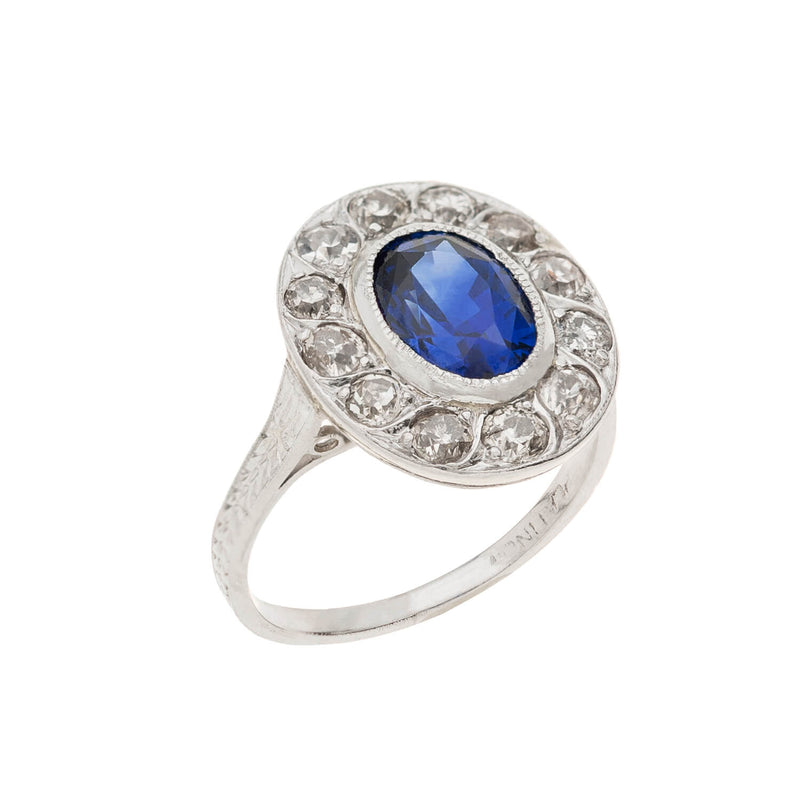 Edwardian Platinum Sapphire & Diamond Ring 3.00ct