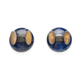 Victorian 18kt, Pearl, Enamel + Carved Lapis Lazuli Earrings, Pendant + Button Set