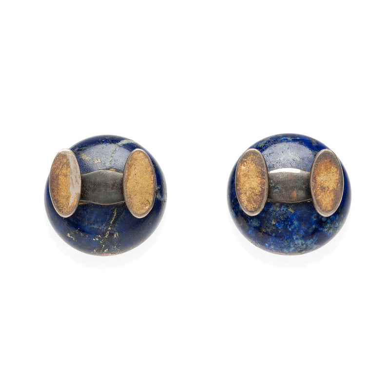 Victorian 18kt, Pearl, Enamel + Carved Lapis Lazuli Earrings, Pendant + Button Set