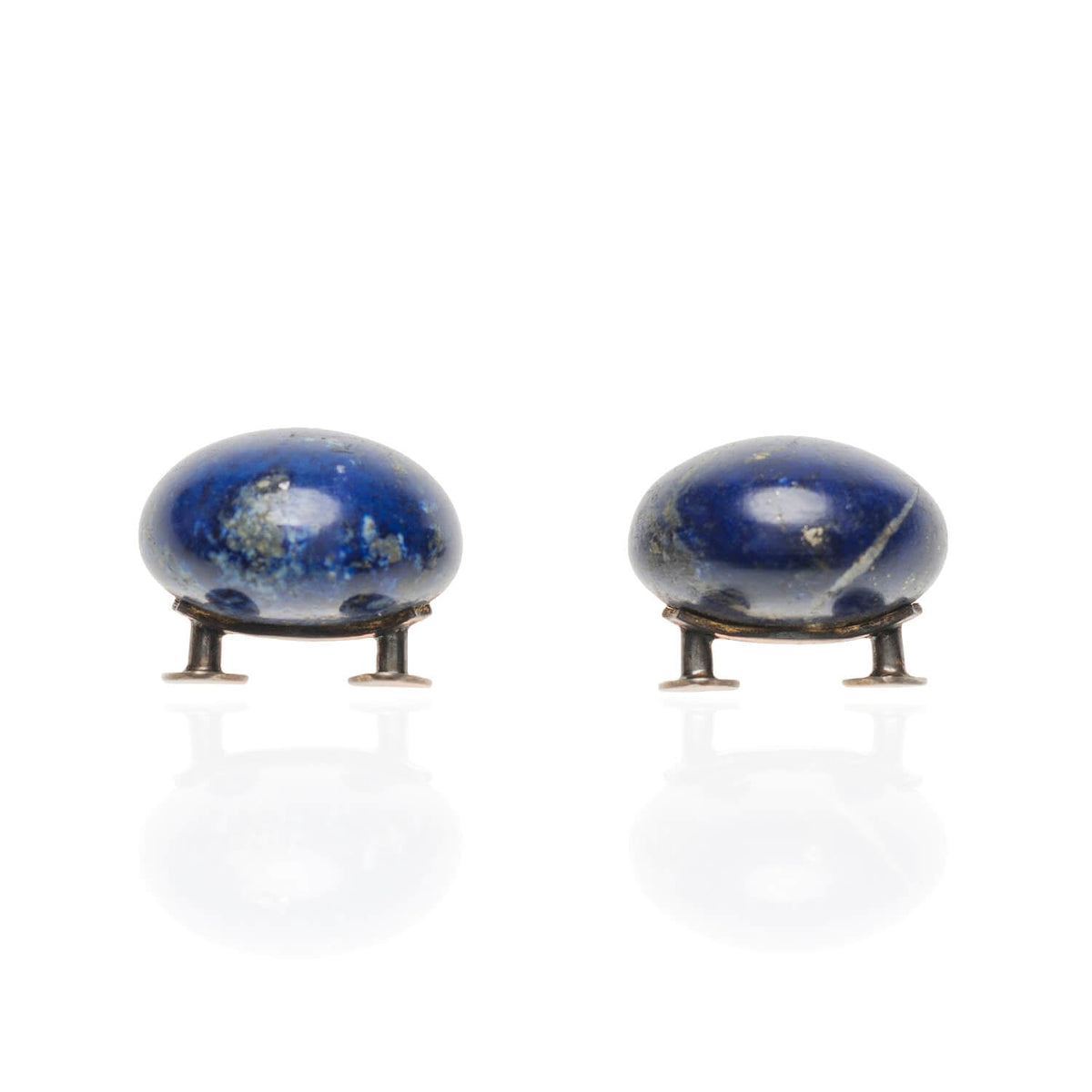 Victorian 18kt, Pearl, Enamel + Carved Lapis Lazuli Earrings, Pendant + Button Set