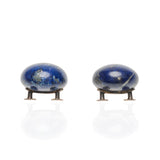 Victorian 18kt, Pearl, Enamel + Carved Lapis Lazuli Earrings, Pendant + Button Set