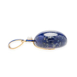 Victorian 18kt, Pearl, Enamel + Carved Lapis Lazuli Earrings, Pendant + Button Set