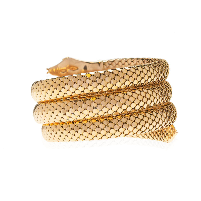 Art Deco Gold Filled Enameled Flexible Wrap-Around Snake Bracelet by A. Brandt + Son