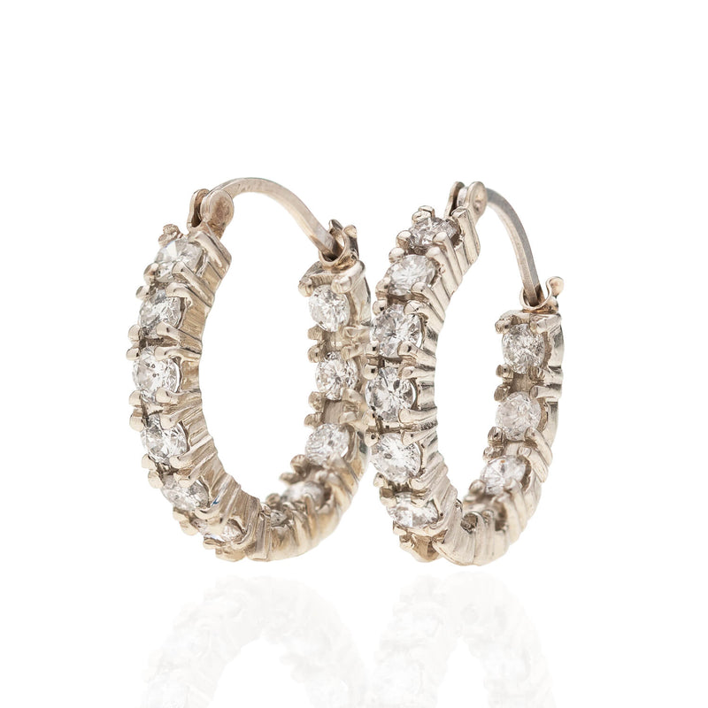 Estate 14kt White Gold + Diamond Inside-Out Hoop Earrings 1.10ctw