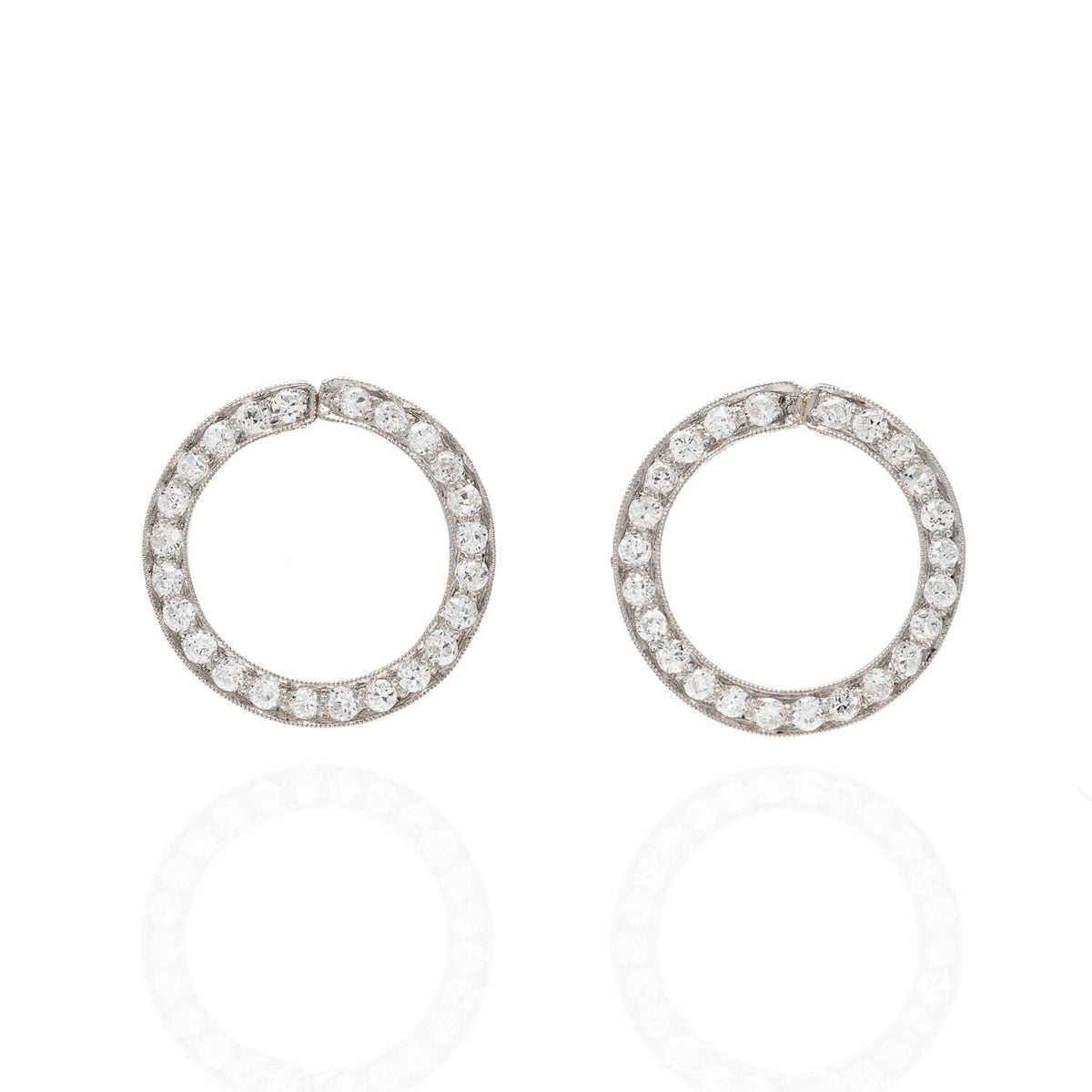 Art Deco Platinum + Diamond Circle Earrings 2ctw