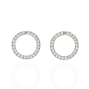 Art Deco Platinum + Diamond Circle Earrings 2ctw