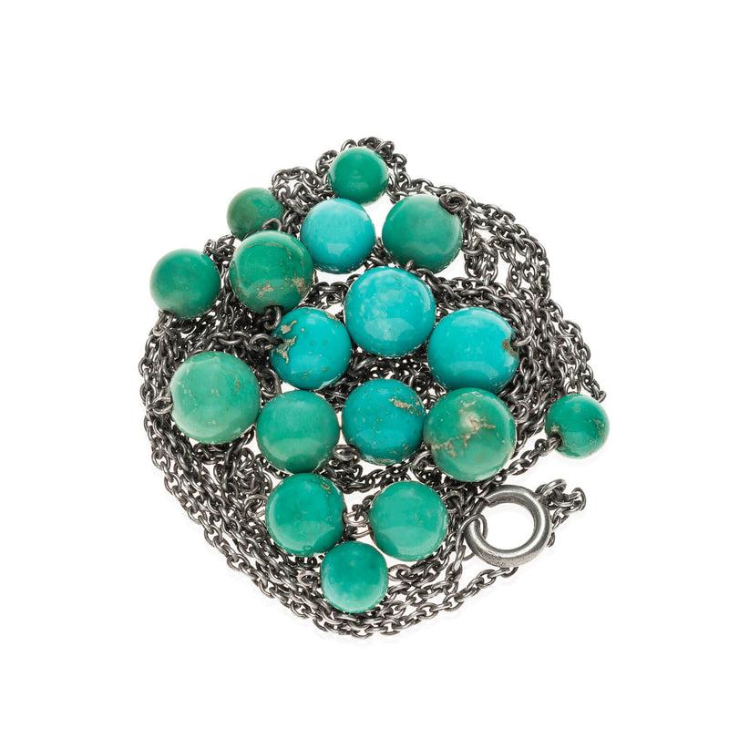 Art Deco Sterling + Turquoise Chain Necklace