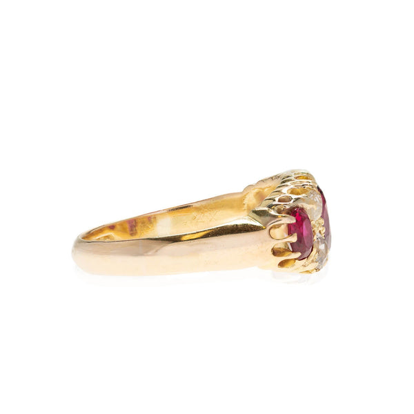 Art Nouveau English 18kt Ruby + Diamond Ring
