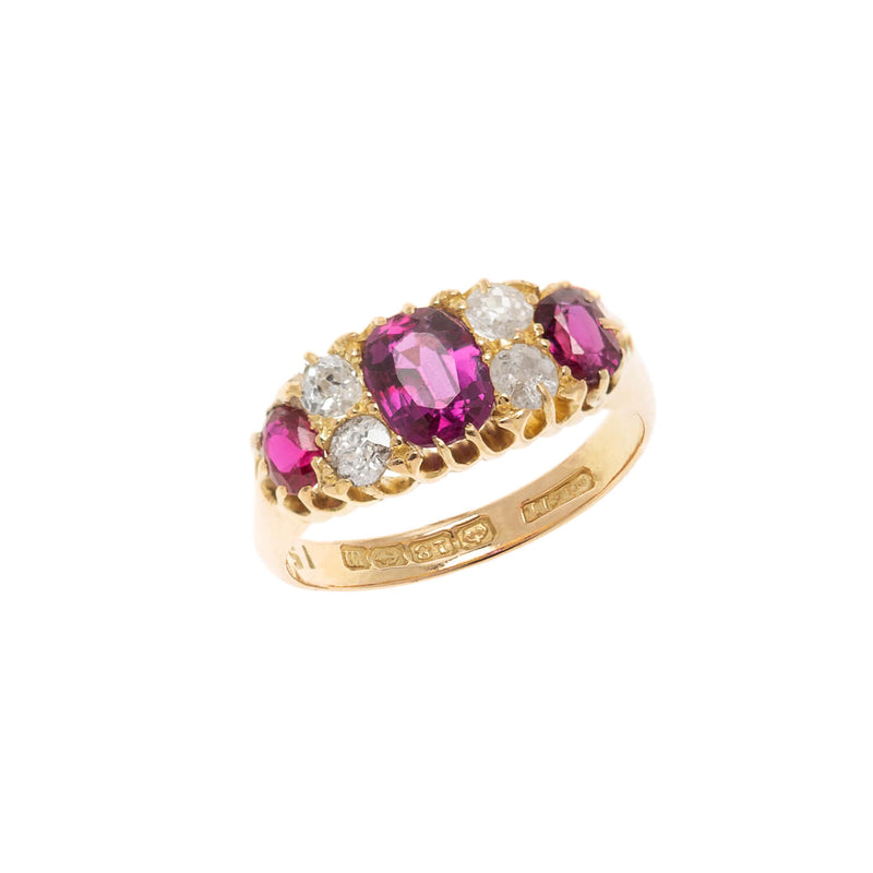 Art Nouveau English 18kt Ruby + Diamond Ring