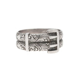 Victorian Sterling Silver Floral Etched Double Buckle Ring