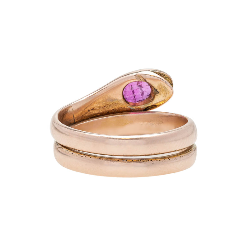 Victorian 14kt Rose Gold + Ruby Snake Ring 0.85ctw