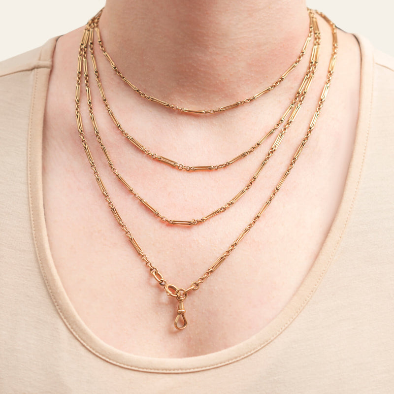Victorian Austrian 14kt Rose Gold Fancy Link Chain Necklace 74" 46.4g