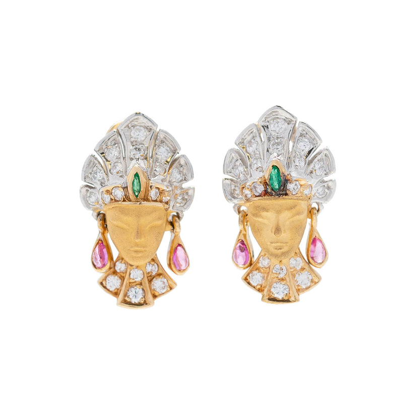 CARRERA Y CARRERA Retro 18kt Mixed Metals, Diamond, Ruby + Emerald Royal Princess Earrings/Pendant Necklace Set