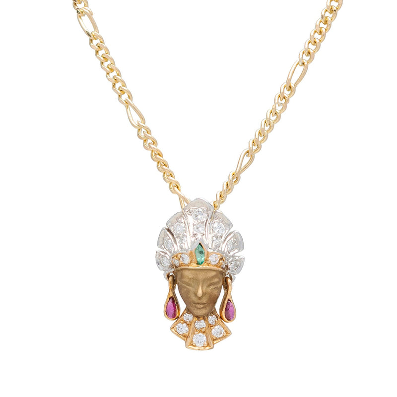 CARRERA Y CARRERA Retro 18kt Mixed Metals, Diamond, Ruby + Emerald Royal Princess Earrings/Pendant Necklace Set