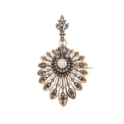 Victorian 18kt Rose Gold/Sterling, Rose Cut Diamond + Pearl Pin/Pendant
