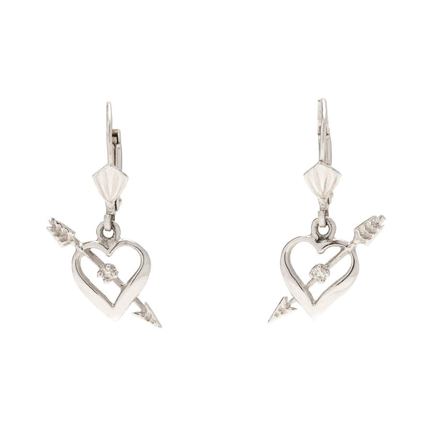 Estate 14kt White Gold + Diamond Heart Earrings