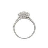 Art Deco Platinum, Diamond + Sapphire Engagement Ring 1.04ctw Center