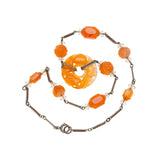 Art Deco Sterling Carved Carnelian & Rock Quartz Crystal Bead Necklace