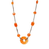 Art Deco Sterling Carved Carnelian & Rock Quartz Crystal Bead Necklace