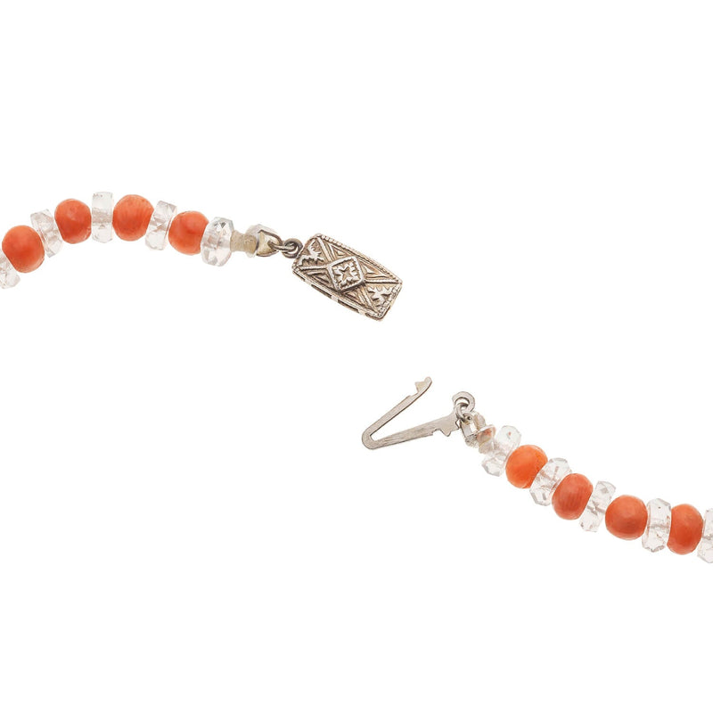 Art Deco Coral + Rock Quartz Crystal Beaded Necklace 34.5"
