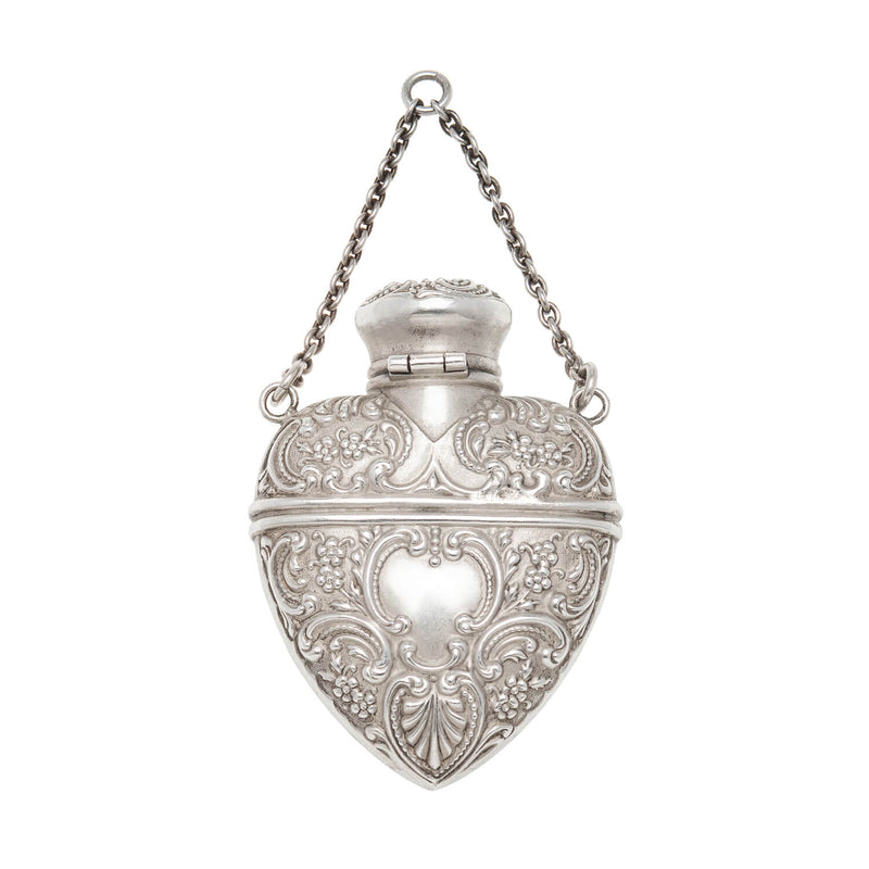 Victorian Sterling Repousse Heart Parfum Bottle