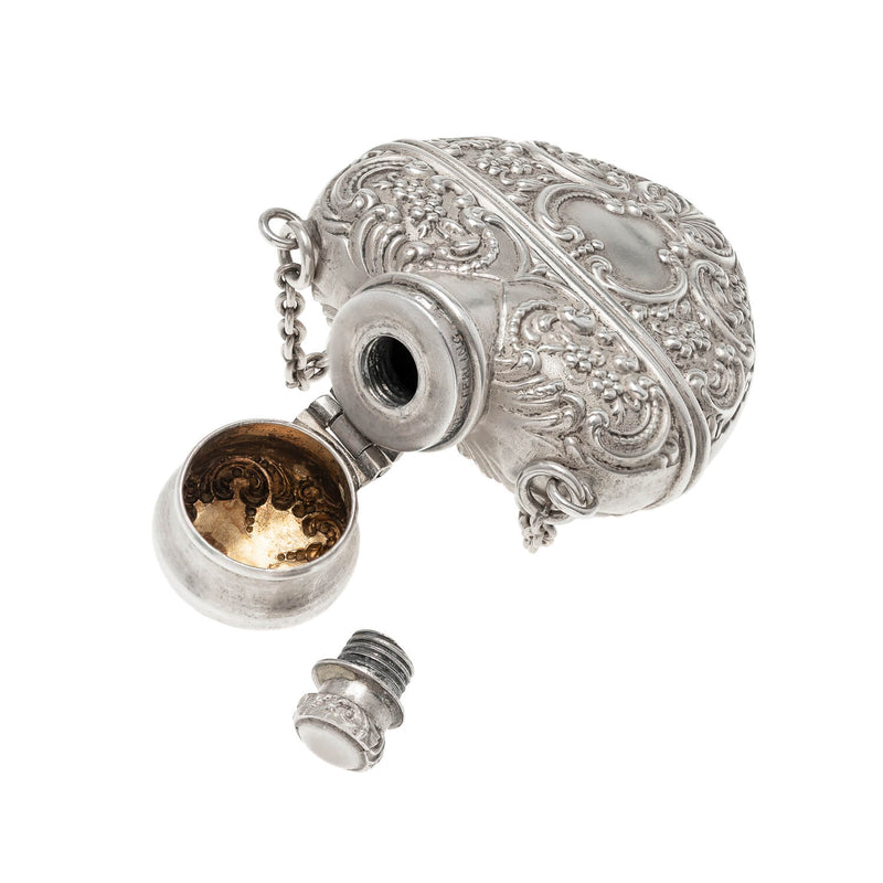Victorian Sterling Repousse Heart Parfum Bottle