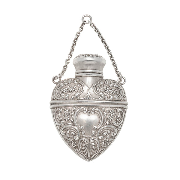 Victorian Sterling Repousse Heart Perfume Bottle