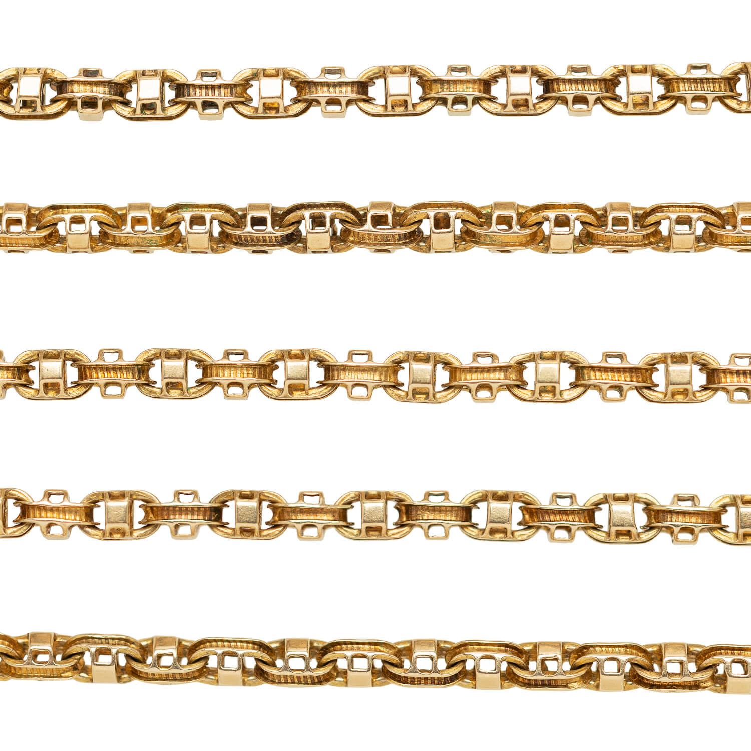 Victorian 15k Fancy Mariner Link Chain with Etched Slide 62"
