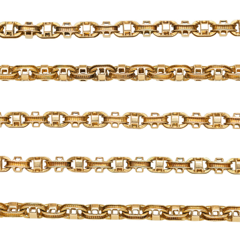 Victorian 15k Fancy Mariner Link Chain with Etched Slide 62"