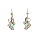 Art Deco Platinum 2ct Emerald + Diamond Drop Earrings