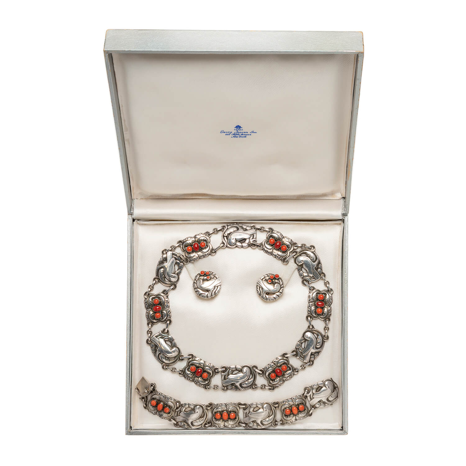 GEORG JENSEN Denmark Vintage Sterling + Coral Dove Set