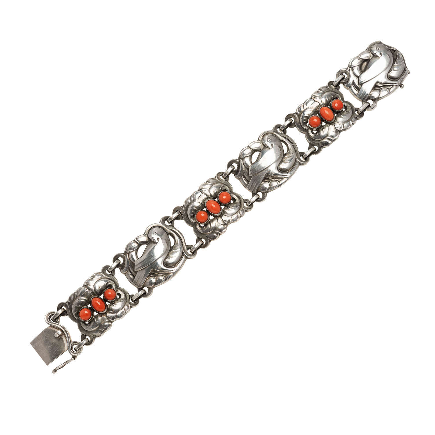 GEORG JENSEN Denmark Vintage Sterling + Coral Dove Set