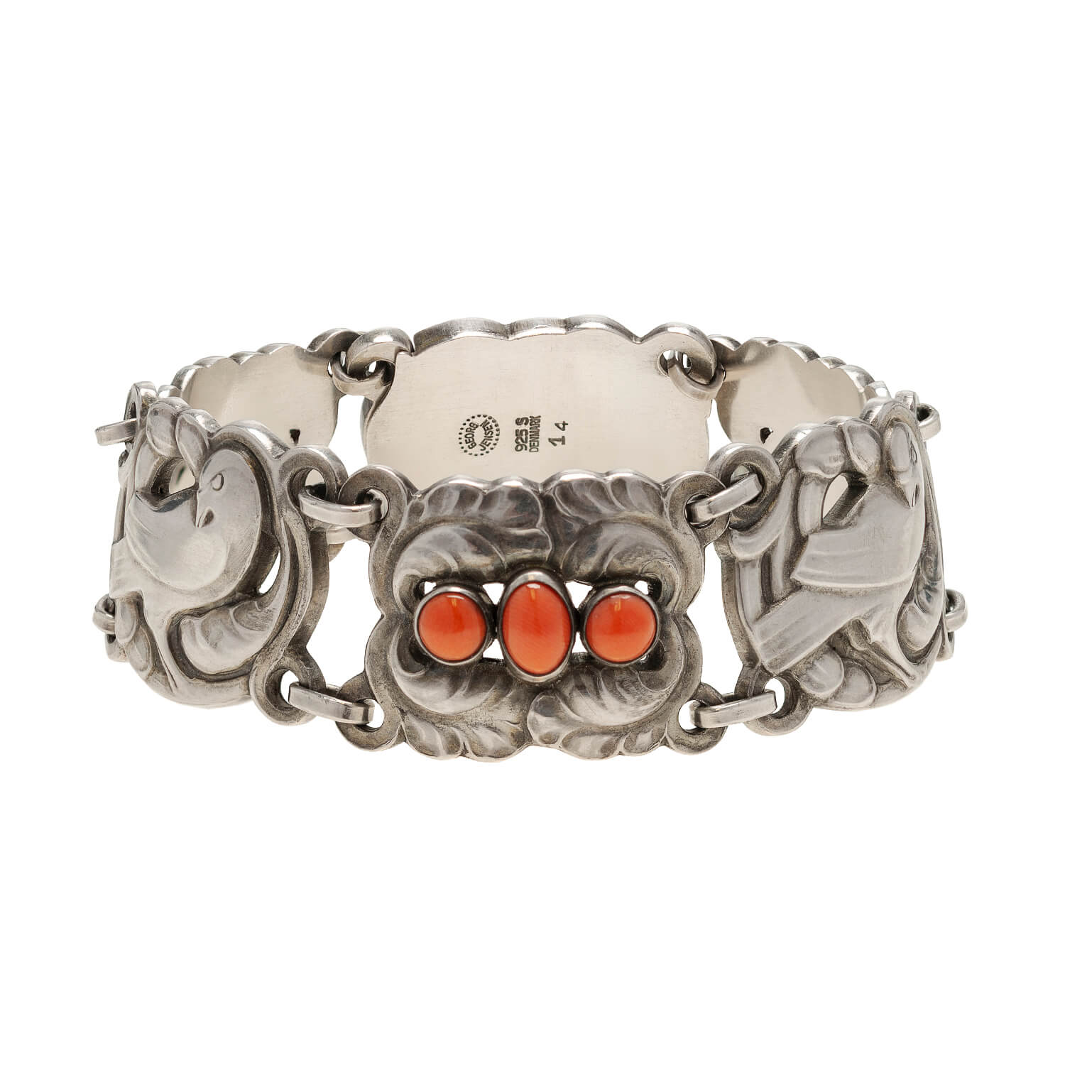 GEORG JENSEN Denmark Vintage Sterling + Coral Dove Set