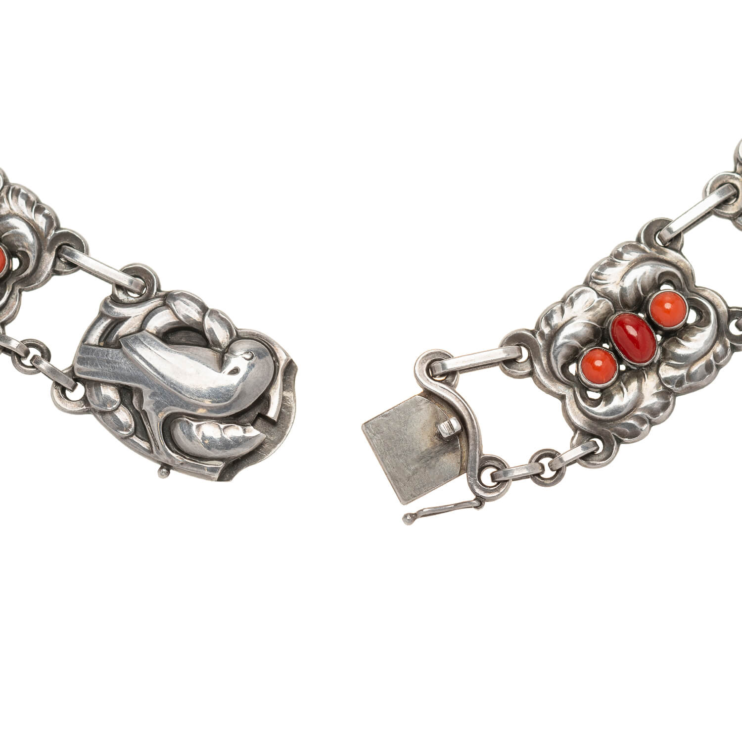 GEORG JENSEN Denmark Vintage Sterling + Coral Dove Set