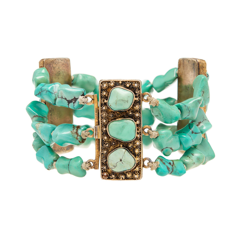 Art Deco Sterling Gilt Turquoise Nugget Bracelet