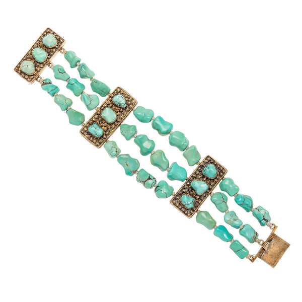 Art Deco Sterling Gilt Turquoise Nugget Bracelet