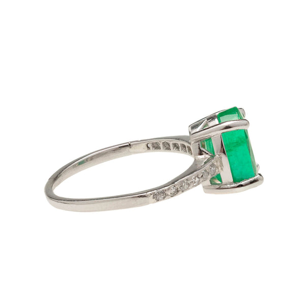 Art Deco Platinum Emerald & Diamond Ring 2.46ctw