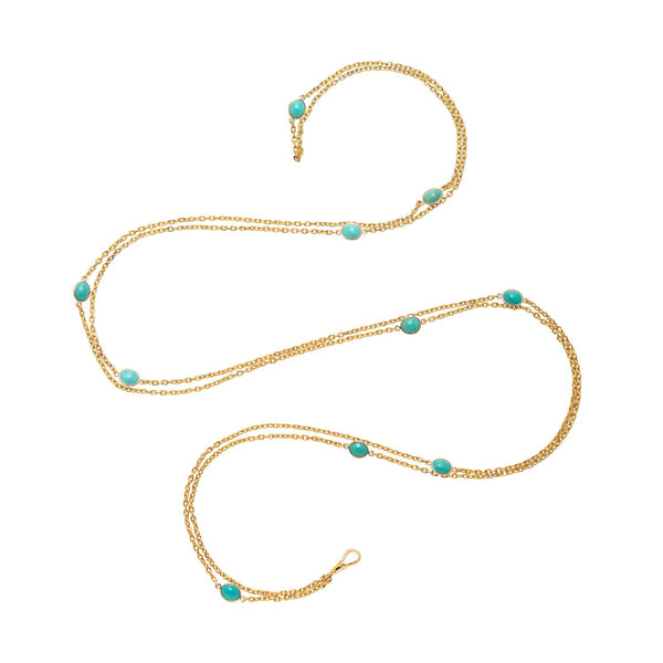 Art Deco 14k Turquoise Link Long Guard Chain Necklace 58.5"