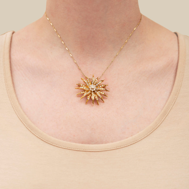 Vintage 14k Diamond Starburst Pin/Pendant 2.0ctw