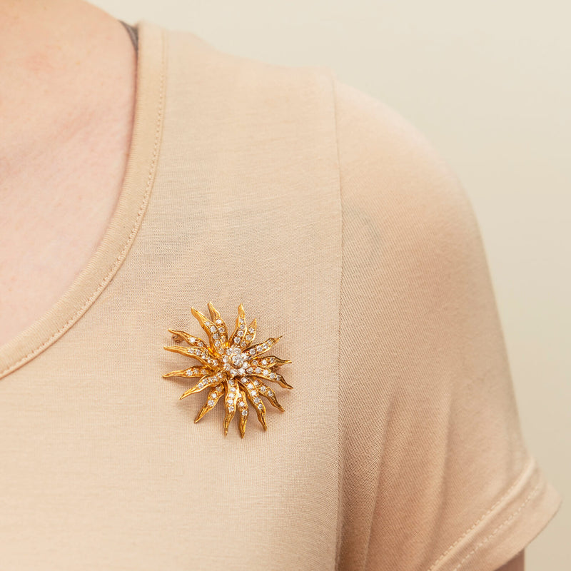 Estate Jewelry Star Burst Of Diamonds Pin