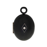 Victorian Large Sterling Silver Jet Hair Locket with Diamond