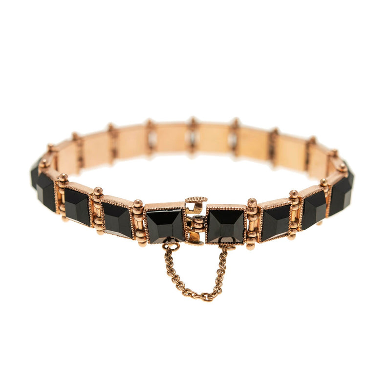 Victorian 14k Yellow Gold & Onyx Link Bracelet