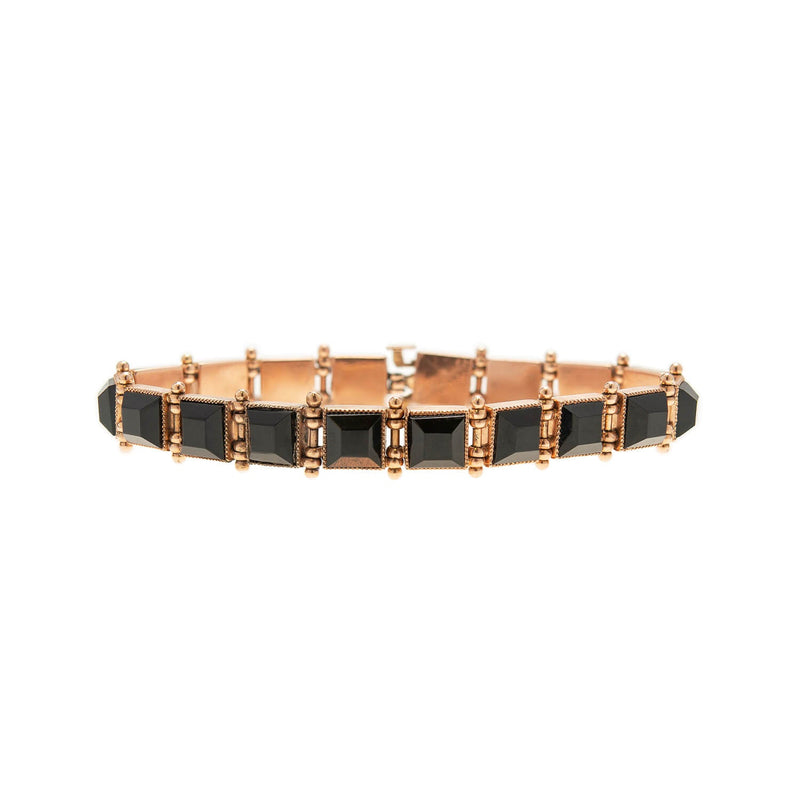 Victorian 14k Yellow Gold & Onyx Link Bracelet