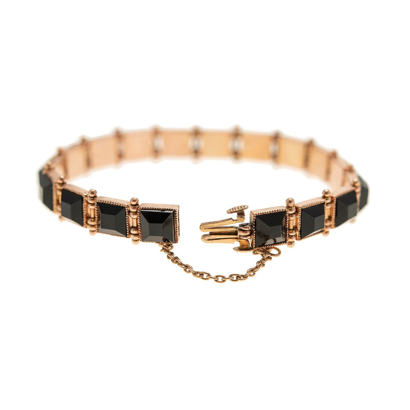 Victorian 14k Yellow Gold & Onyx Link Bracelet