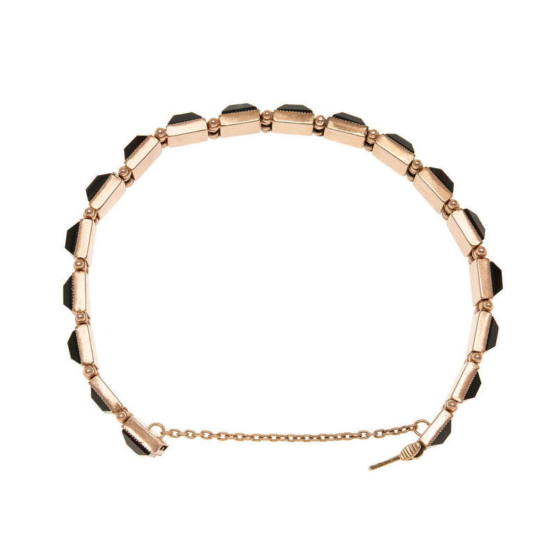 Victorian 14k Yellow Gold & Onyx Link Bracelet