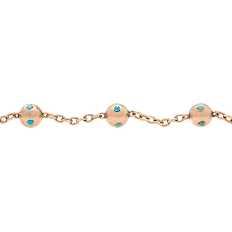 Victorian 9k Gold Turquoise Ball Link Bracelet