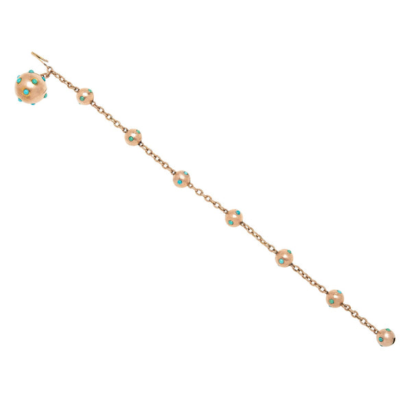 Victorian 9k Gold Turquoise Ball Link Bracelet